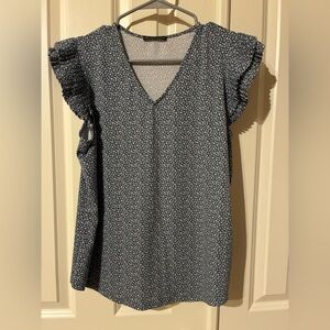 Adrianna Papell Blue and White Blouse Size L